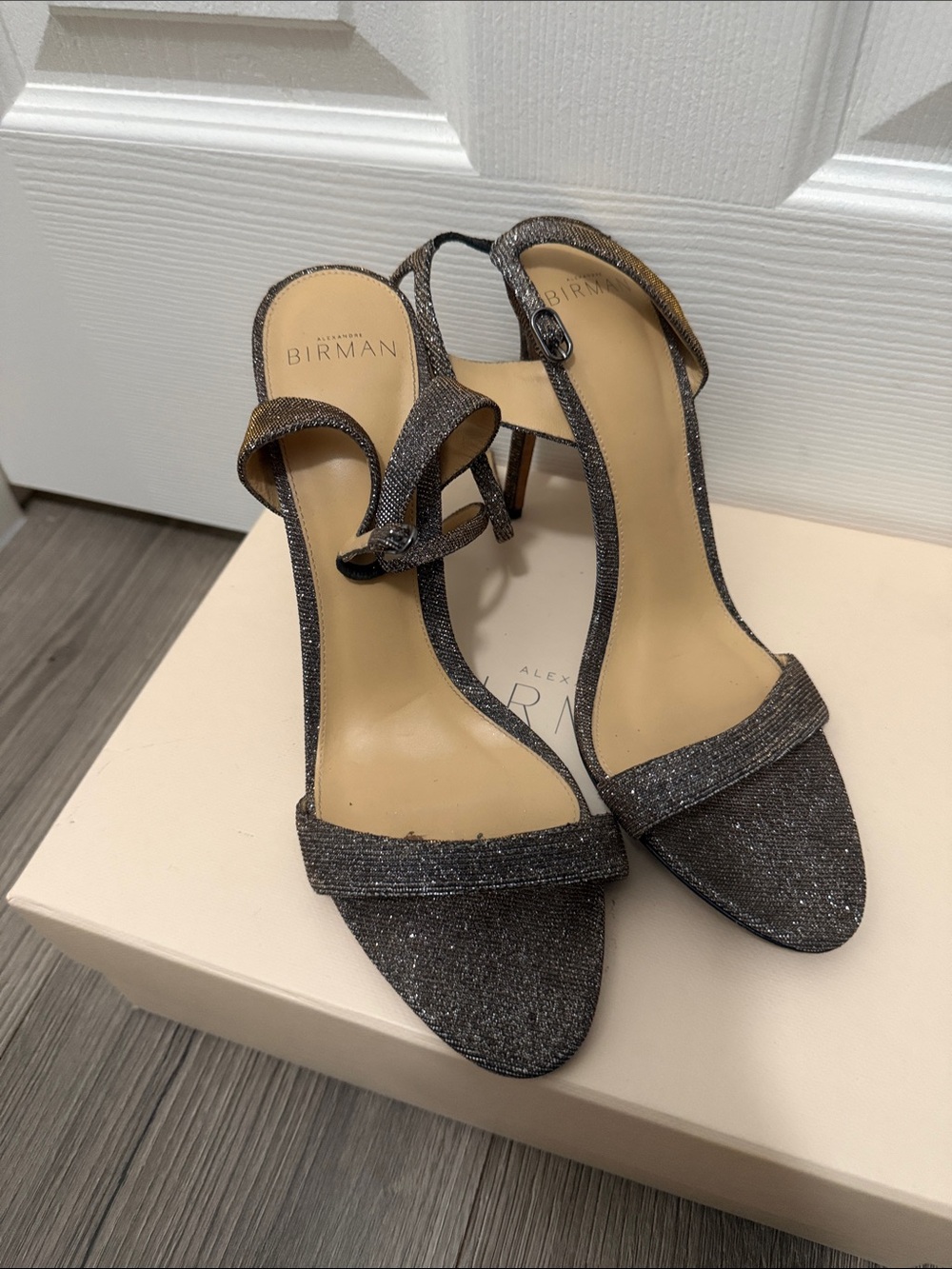 Alexandre Birman Sparkle Gray Ankle-Strap Sandals